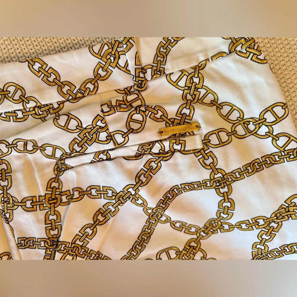 MICHAEL KORS Stretchy White & Gold Chain Print Skinny Pants